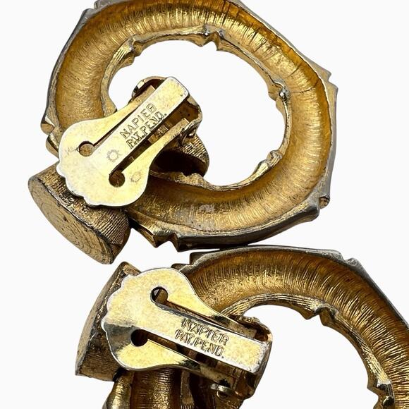 Napier Bamboo Door Knocker Necklace Earrings Set Brushed Gold Tone Signed - Picture 9 of 16